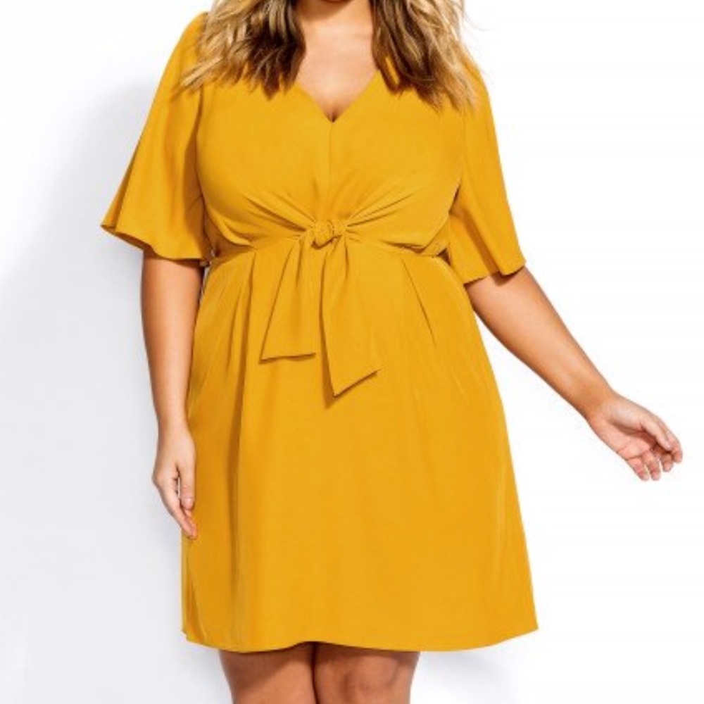 BNWT City Chic Mustard Knot Front Dress
